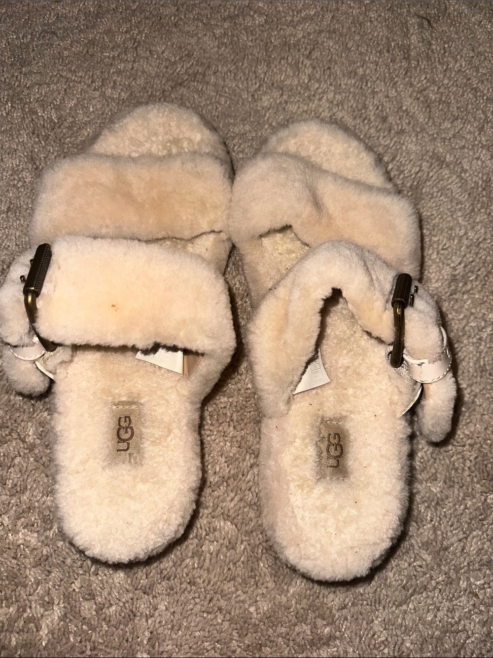 UGG Women's Plush Shearling Slide Sandals in Cream